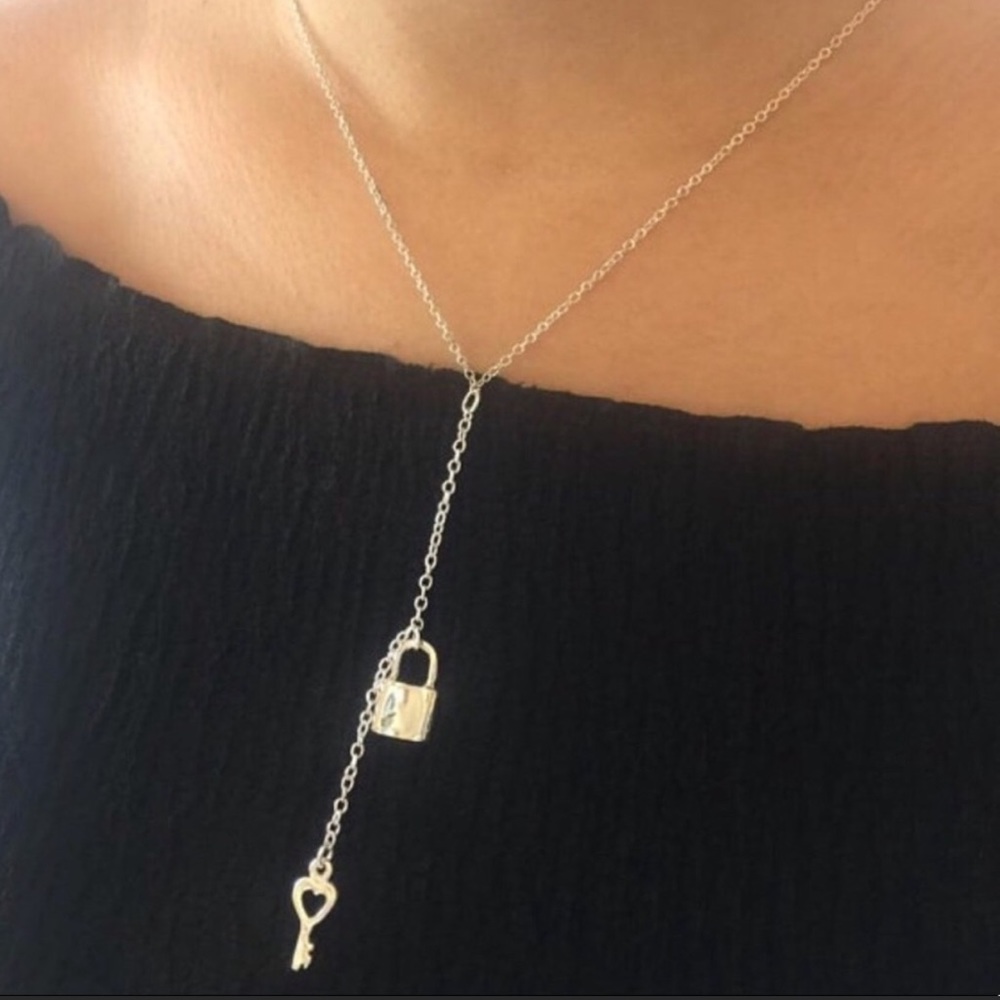 ✨925 Sterling Silver Lock & Key Y Necklace✨